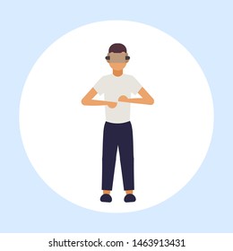 man wearing modern 3d glasses guy experiencing virtual reality through headset vision vr digital technology concept male cartoon character flat full length