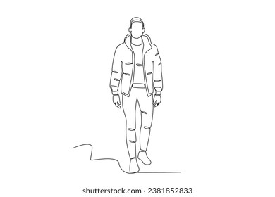 A man wearing modern winter clothes. Winter outfit one-line drawing