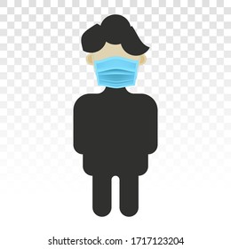 a man wearing a mouth mask or face mask - vector flat icon on a transparent background