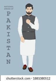 Man wearing the national dress of Pakistan. Shalwar kameez and Sherwani