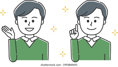 Man wearing ordinary clothes guiding someone. Vector illustration isolated on white background.