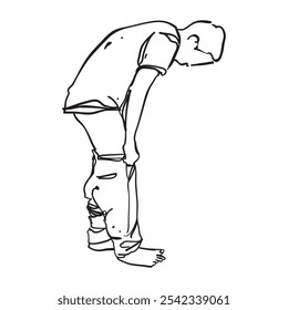 Man wearing pants line art doodle hand drawn illustration