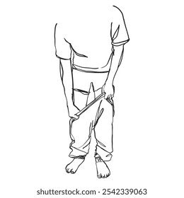 Man wearing pants line art doodle hand drawn illustration