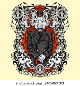 man wearing pig mask illustration