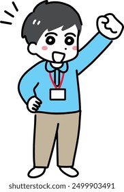 A man wearing a pink polo shirt and raising his fist