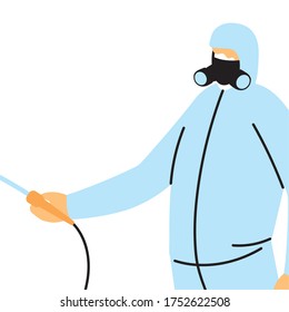 Man wearing protective and disinfectant suit isolated vector illustration design