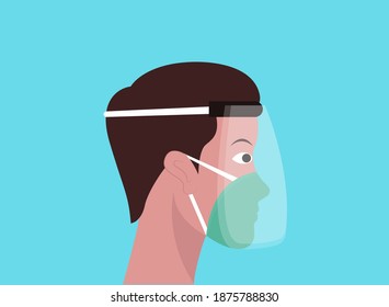 Man wearing protective face mask and face shield to prevent coronavirus outbreak