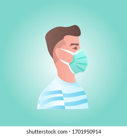 man wearing protective mask against corona virus covid-19 protection stop coronavirus pandemic concept portrait vector illustration