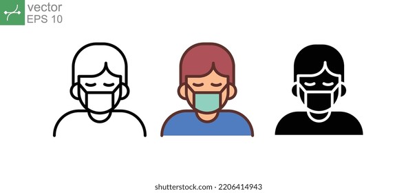 Mann mit Schutzmaske während der Koronavirus-Pandemie. Schutz vor Viren- und Luftverschmutzung. Mann in der medizinischen Schutzmaske Symbol. Vektorgrafik. Design auf weißem Hintergrund. EPS10.