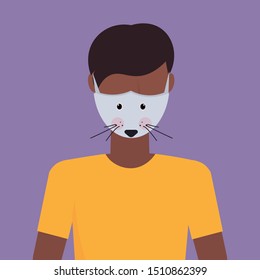 man wearing protective mask with mouse face smog air pollution virus protection concept african american guy profile avatar male cartoon character portrait flat