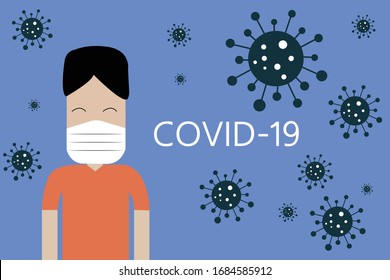 Man Wearing a Protective Mask to Protect Covid-19 .Covid-19 outbreak. Vector design.