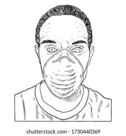 Man wearing protective and medical mask to prevent coronavirus COVID-19 disease. New Normal concept illustration. Person portrait in face mask for infection prevention. Vector. 