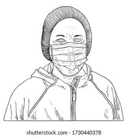 Man wearing protective and medical mask to prevent coronavirus COVID-19 disease. New Normal concept illustration. Person portrait in face mask for infection prevention. Vector. 