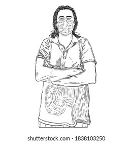 Man wearing protective and medical mask to prevent coronavirus COVID-19 disease. New Normal concept illustration. Person portrait in face mask for infection prevention. Vector. 