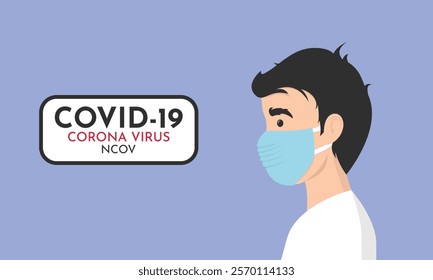 Man wearing protective Medical mask for prevent virus Wuhan Covid-19. Boy wearing a surgical mask. Corona virus, Novel coronavirus.