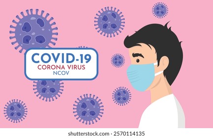 Man wearing protective Medical mask for prevent virus Wuhan Covid-19. Boy wearing a surgical mask. Corona virus, Novel coronavirus.