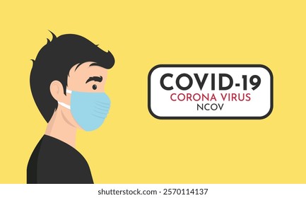 Man wearing protective Medical mask for prevent virus Wuhan Covid-19. Boy wearing a surgical mask. Corona virus, Novel coronavirus.