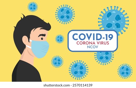 Man wearing protective Medical mask for prevent virus Wuhan Covid-19. Boy wearing a surgical mask. Corona virus, Novel coronavirus.