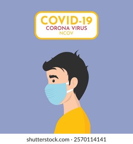 Man wearing protective Medical mask for prevent virus Wuhan Covid-19. Boy wearing a surgical mask. Corona virus, Novel coronavirus.