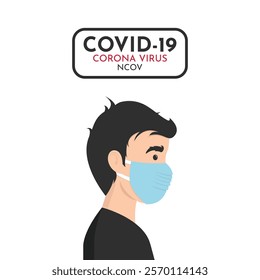 Man wearing protective Medical mask for prevent virus Wuhan Covid-19. Boy wearing a surgical mask. Corona virus, Novel coronavirus.