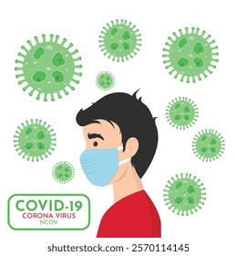 Man wearing protective Medical mask for prevent virus Wuhan Covid-19. Boy wearing a surgical mask. Corona virus, Novel coronavirus.