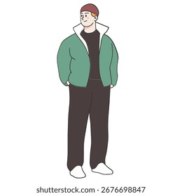 Man wearing puffer jacket in winter