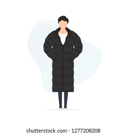 Man Wearing Puffy Padding Winter Jacket Modern Minimal Vector Illustration
