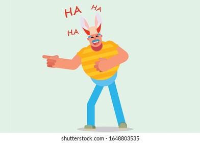 A man wearing a rabbit costume and bad laughing. Colorful Easter vector illustration, this illustration can use as a sticker also.