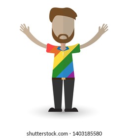 Man wearing rainbow shirt.Pride day.Vector illustration.