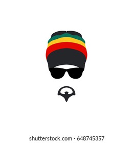 Man wearing rastafarian hat icon in flat style. Vector illustration.