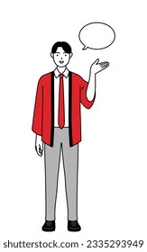 Man wearing a red happi coat giving directions, with a wipeout, Vector Illustration