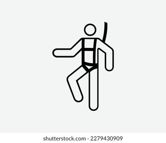Man Wearing Safety Harness Icon Worker Climber Hanging Black White Silhouette Symbol Icon Sign Graphic Clipart Artwork Illustration Pictogram Vector svg