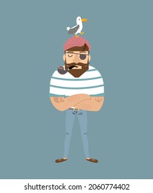 man wearing sailor hat with a pipe cartoon