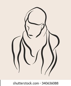 man wearing a scarf vector sketch illustrations lines