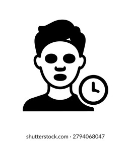Man Wearing Sheet Face Mask Icon Containing Facial Treatment Session, Beauty Therapy Theme, Skincare Recovery Concept, and Relaxation Atmosphere