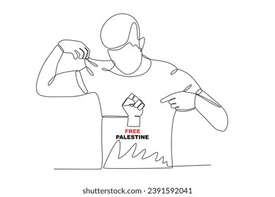 A man wearing a shirt defending Palestine. Palestine solidarity one-line drawing
