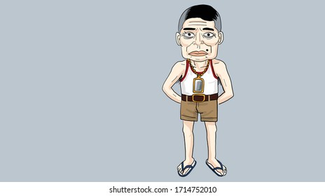 Hombre con pantalones cortos y mirada,vector