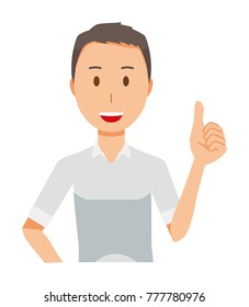 A man wearing a short sleeve shirt has a good sign