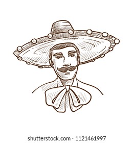 Man wearing sombrero hat and big bow vector illustration