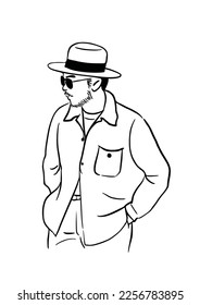 man wearing sombrero wearing sunglasses hand drawn art illustration