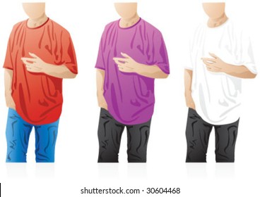 Man wearing some different color t-shirt