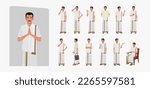 Man wearing South Indian traditional dress Dhoti and Shirt, Character set Different poses and emotions