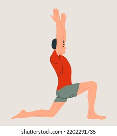 Man wearing sportswear doing Yoga. Young fit guy doing yoga. Hand drawn colored Vector illustration. Weight Loss. Health care and lifestyle concept. Male yoga.