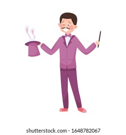 Man Wearing Street Magician Costume Performing Amusement Show Vector Illustration