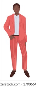 Man wearing stylish suit and shirt, isolated male character following vogue. Traditional clothing of personage. Malaysian boy with belt. Fashion example for youth and adults. vector in flat style