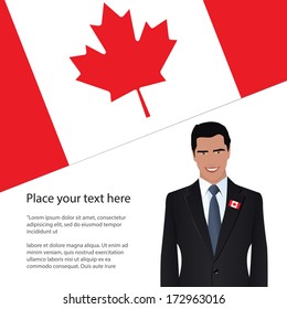 man wearing suit, Canada flag background