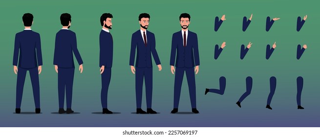 man wearing suit character constructor full body sets design vector