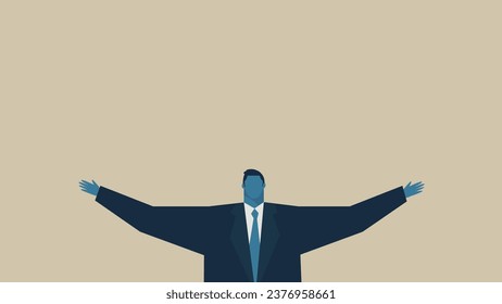 A man wearing a suit with his arms outstretched.