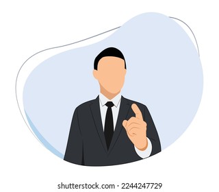 man wearing suit raised index finger. illustration warns. man raising index finger. businessman giving orders