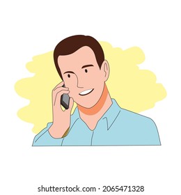 Man wearing a suit and taking a call. Vector image
